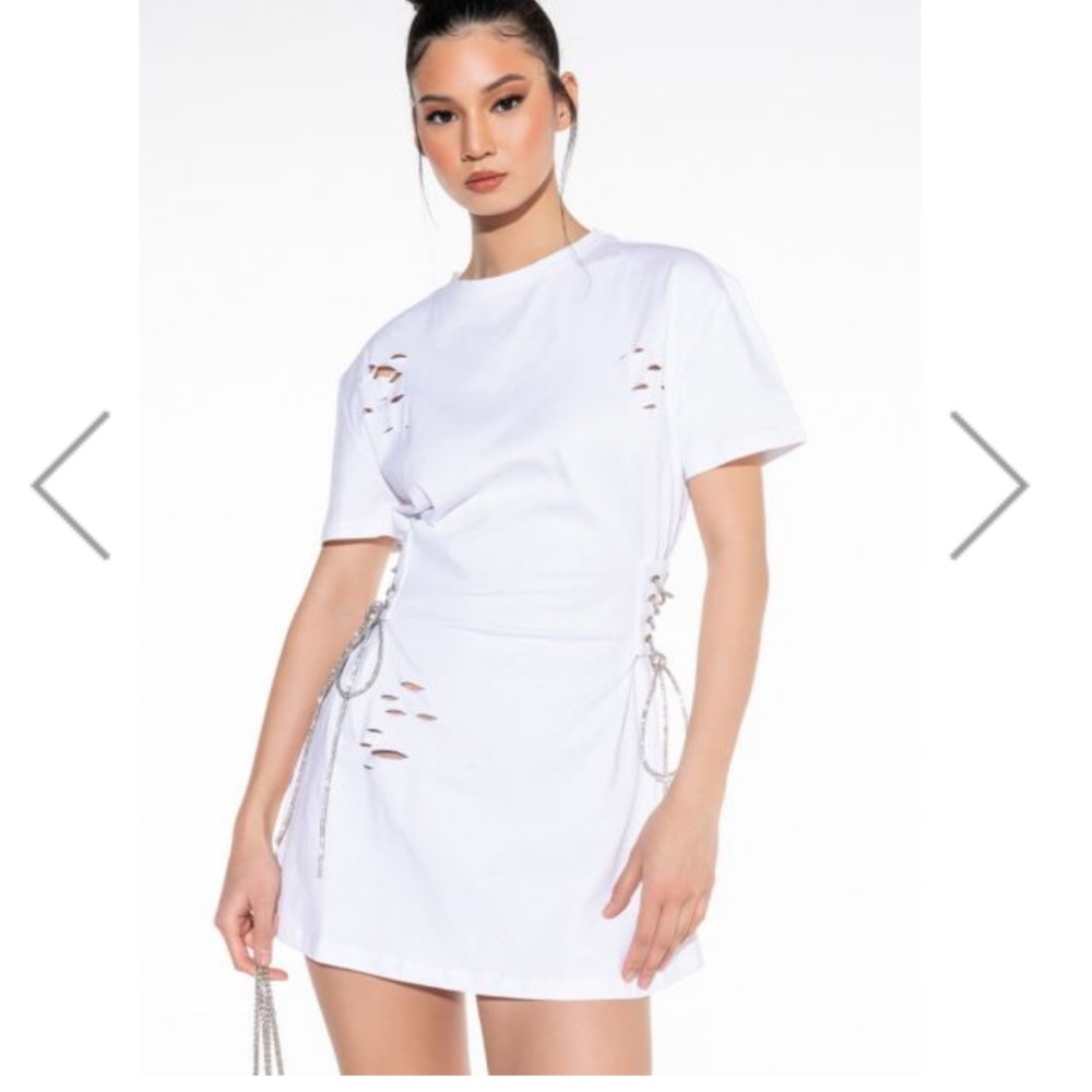 COPY - Akira White Dress With Chain with Diamonds on Side